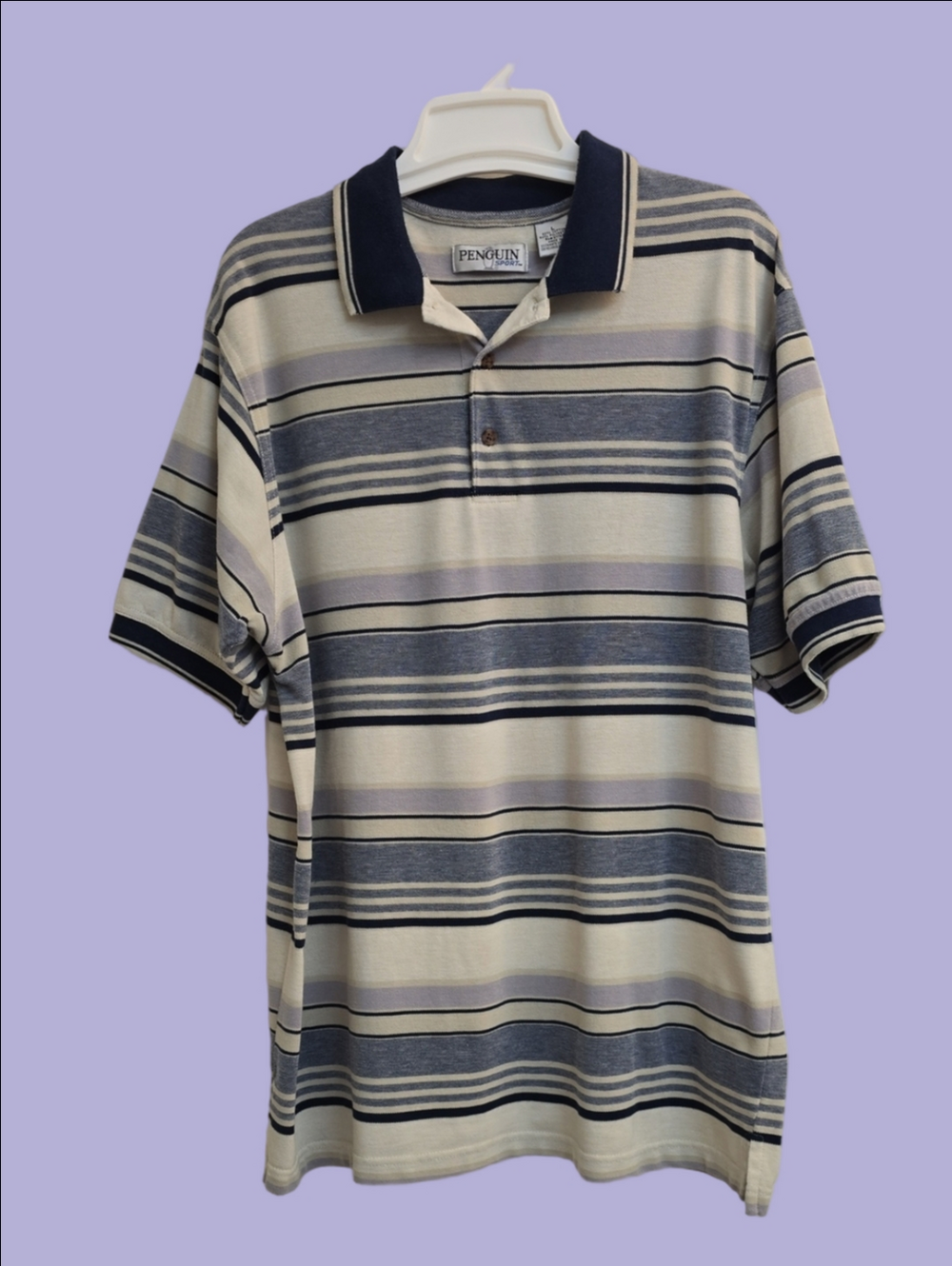 Original Penguin Navy and Cream Striped Polo